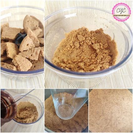 pasos para hacer la base de galletas y chocolate para la tarta