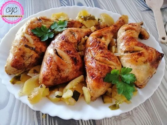 Pollo asado al horno con patatas
